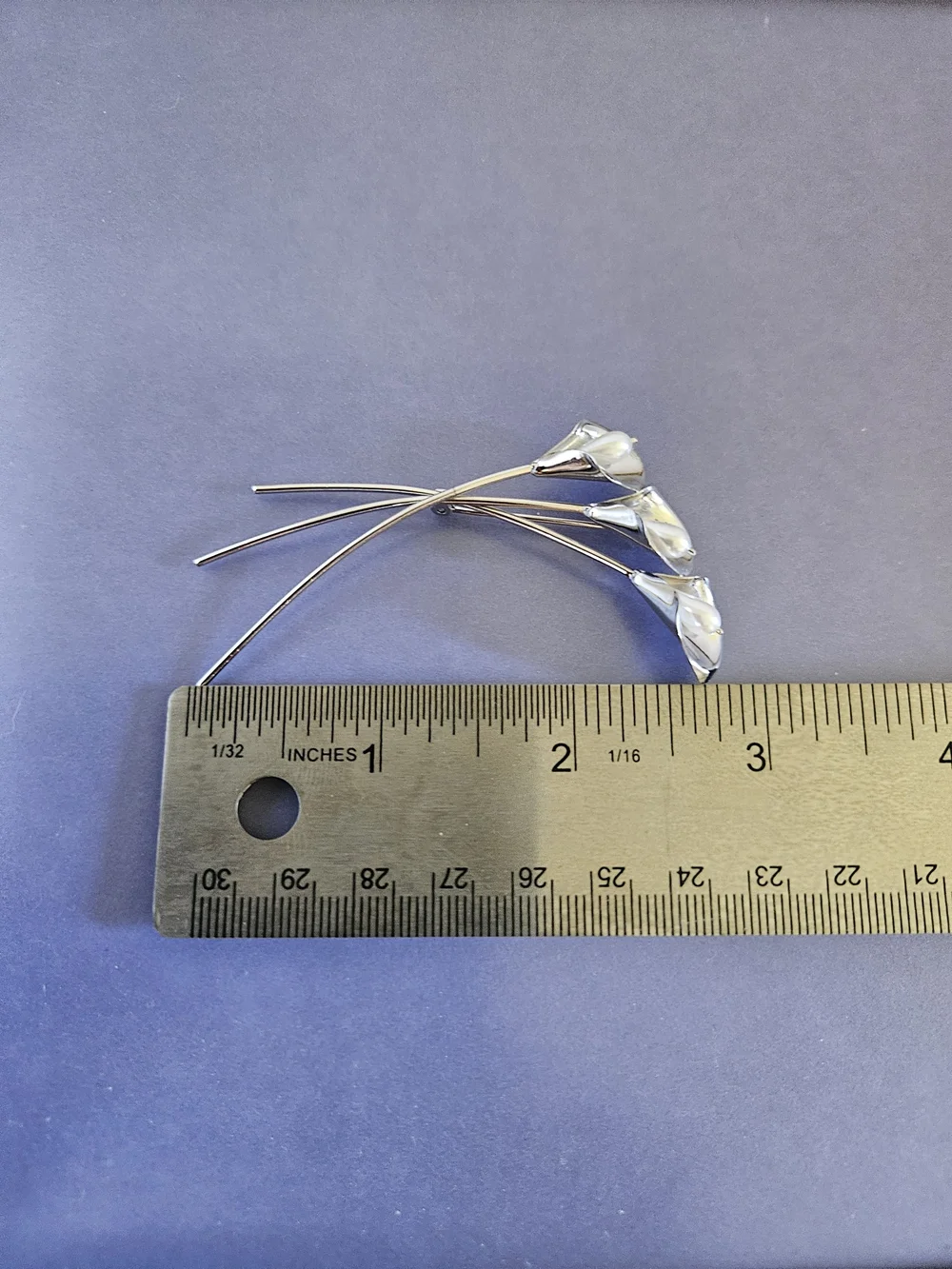 Beau Vintage Sterling Silver Calla Lily Brooch - Pearl Center